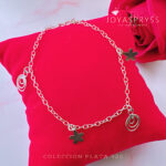 PULSERA PLATA - CHICHES CIRCULOS CON FLORES