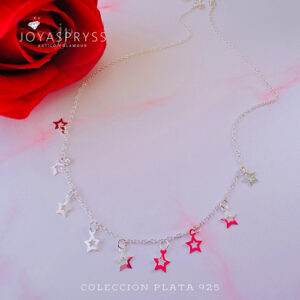 COLLAR CHOKER PLATA 925 - ESTRELLAS COLGANTES