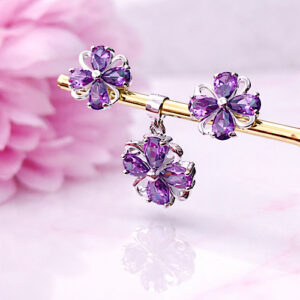 CONJUNTO PLATA - TRÉBOL DOBLE AMATISTA