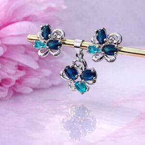 CONJUNTO PLATA - FLOR ZAFIRO Y ESMERALDA