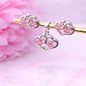 CONJUNTO PLATA - CORAZÓN DOBLE ROSA FRANCIA