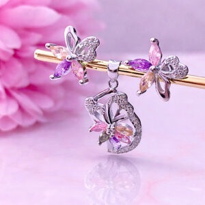 CONJUNTO PLATA - FLOR MULTICOLOR DELICADA