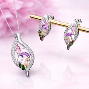 CONJUNTO PLATA - HOJA MULTICOLOR ZIRCONES