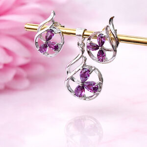 CONJUNTO PLATA - FLOR AMATISTA