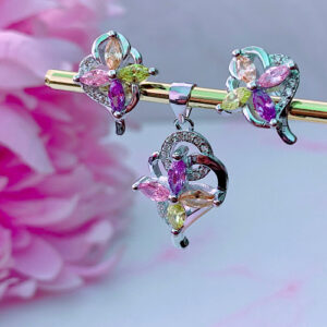 CONJUNTO PLATA - FLOR MULTICOLOR