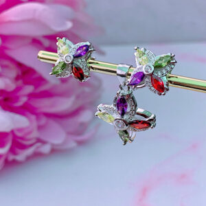 CONJUNTO PLATA - FLOR MULTICOLOR ELEGANTE